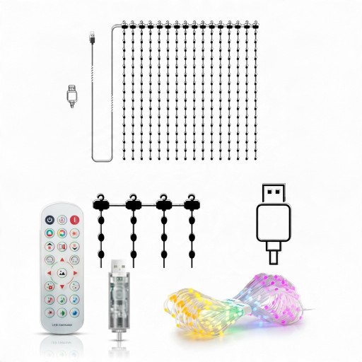 Chytrý LED světelný závěs 2 x 2 m 400 LED RGB Nápisy GIF a obrázky v aplikaci Hudba i časovač USB Dálkový ovladač Vnitřní i venkovní