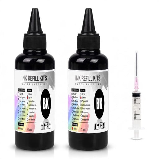 Tinta universal 2 pcs 100 ml Negra A base de agua Con jeringa Para HP Canon Epson y Brother Para rellenar cartuchos Deskjet y CISS