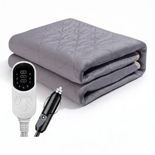 Couverture Chauffante Électrique pour Voiture 12 V pour Allume-Cigare 70 x 180 cm 9 Niveaux et Minuteur Velours Cristallin Gris pour SUV Camion