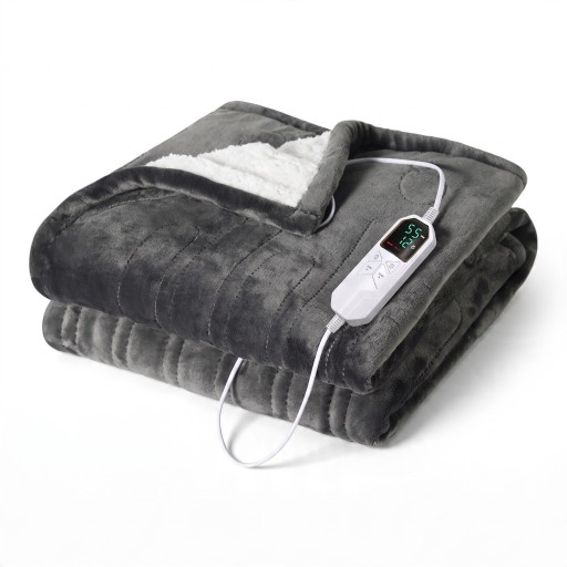 Couverture chauffante électrique en flanelle et agneau 8 niveaux de température Minuterie jusqu'à 12 h Télécommande numérique Lavable en machine Grise