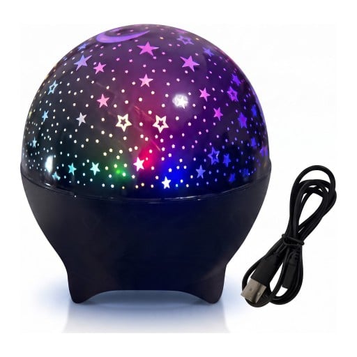Projecteur étoilé Ciel étoiles et lune Boule 9 cm RGB LED Réaction au son ABS Noir Veilleuse USB pour chambre d'enfant et chambre à coucher