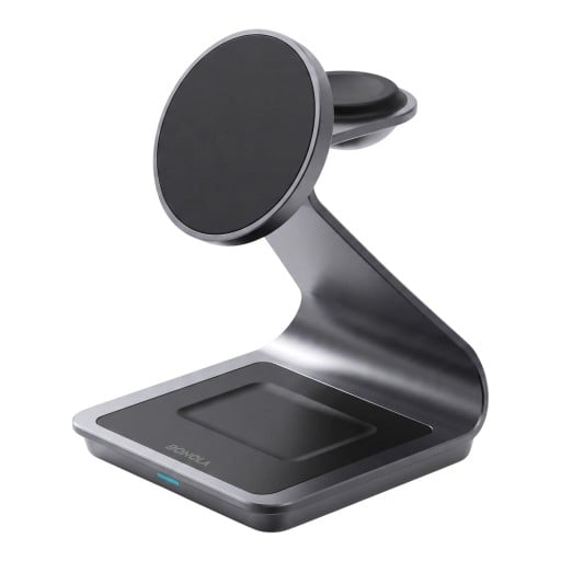 Magnetyczna bezprzewodowa stacja ładująca 3w1 Bonola z adapterem 20 W EU dla telefonów Samsung Galaxy, zegarków i słuchawek Buds, aluminiowa czarna
