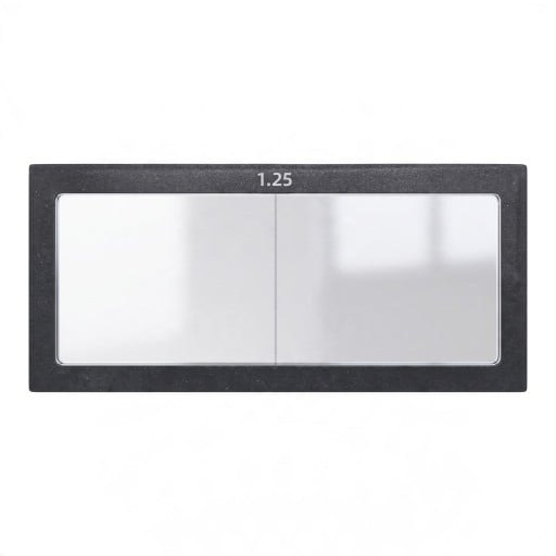 Lupa dioptrica para máscara de soldadura 1,25 dioptrias Dimensão 11 x 5,5 cm Espessura 3 mm Vidro Moldura preta Para soldadura precisa