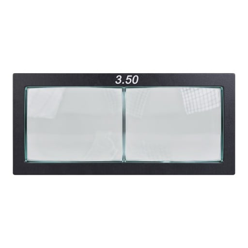 Lupa dioptrica para máscara de soldadura 3,5 dioptrias Dimensão 11 x 5,5 cm Espessura 3 mm Vidro Moldura preta Para soldadura precisa