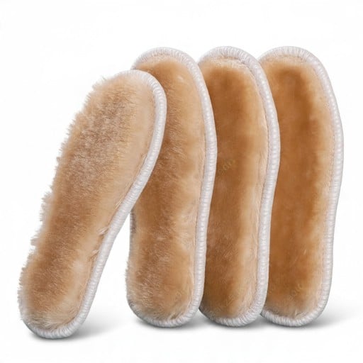 Children's Insulated Insoles 2 Pairs Beige Plush Warm Insoles Made of Artificial Fur for Winter Footwear EU 19–34