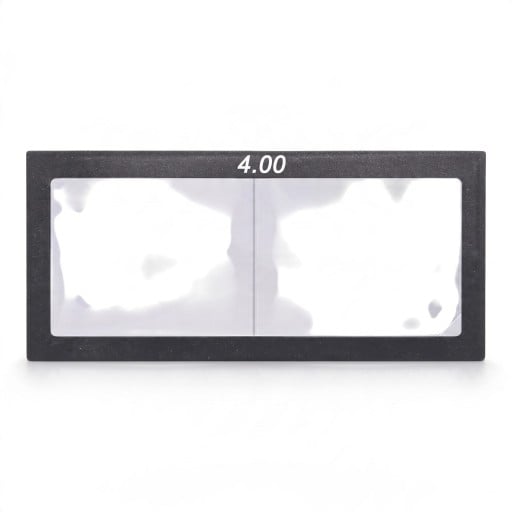 Lupa dioptrica para capacete de soldadura 4 dioptrias Dimensão 11 x 5,5 cm Espessura 3 mm Vidro Moldura preta Para soldadura precisa