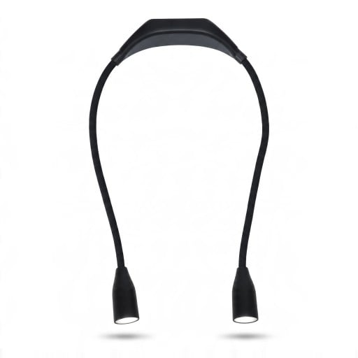 Nakkelampe LED To fleksible arme 3 lysfarver og 9 tilstande Strømforsyning 2x AA 30 x 15 cm Til læsning, strikning og camping