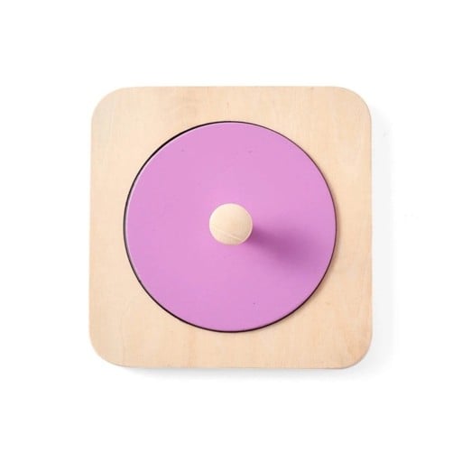 Montessori vkládačka de madeira com espelho 12 x 12 cm Peça circular com pega Brinquedo sensorial para bebés e crianças pequenas Rosa