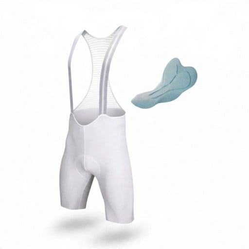 Men's Cycling Shorts with Bib and Padding Mesh Straps Stretchy Material 80% Polyester and 20% Spandex White with Grey Straps