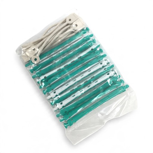 Bigoudis à permanente avec élastique Ensemble de 12 pièces 9 x 0,8 cm Bigoudis en plastique ABS Vert et blanc Pour des coiffures ondulées