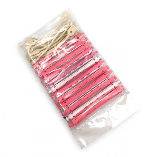 Bigoudis à permanente avec élastique Ensemble de 12 pièces 9 x 0,9 cm Bigoudis en plastique ABS Rose et blanc Pour des coiffures volumineuses