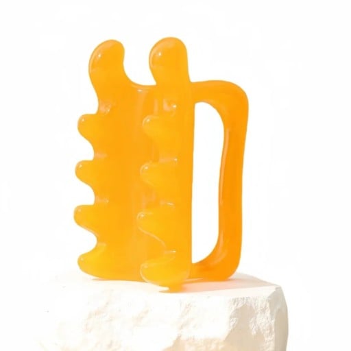 Peigne de massage gua sha avec poignée 10 x 5 cm Grattoir en résine avec double rangée de dents Pour le massage du dos, du cou et des épaules