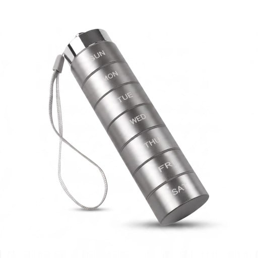 Distributeur de médicaments empilable pour 7 jours Boîtier en aluminium à vis pour comprimés 14,2 cm Avec attache Pour les voyages