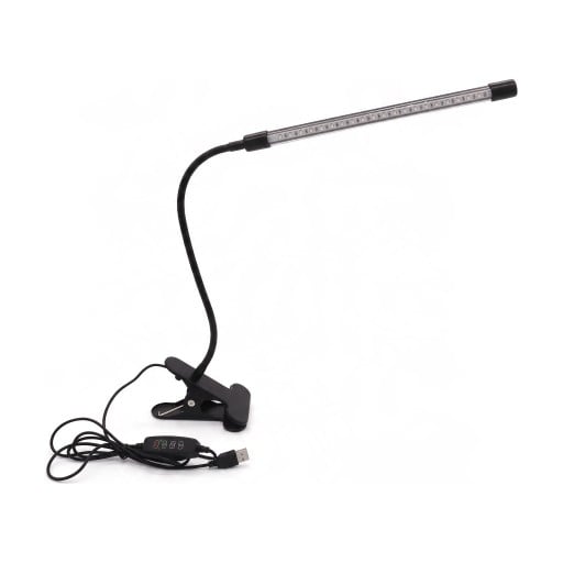 LED skrivebordslampe med klemme Fleksibelt gåsehaler 3 lysfarver 10 lysniveauer USB-strøm 5 W Lysliste 26,7 cm Sort Til læsning og arbejde