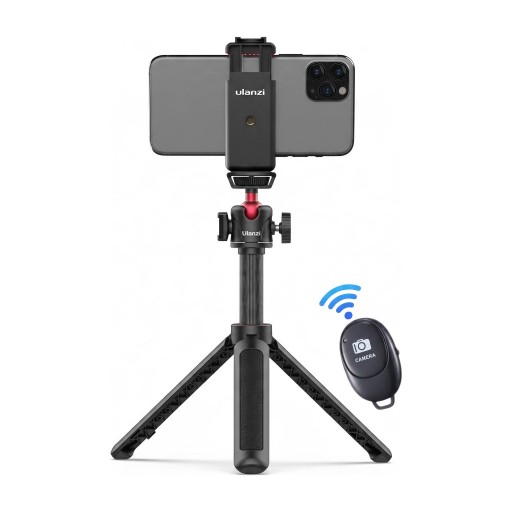 Ulanzi MT-16 Mini Tripod and Selfie Stick with Phone Holder and Bluetooth Remote 22 to 44 cm 360° Ball Head Aluminium Black For Vlogging