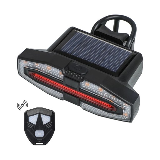 Aurinkoinen takana LED-valo pyörään suuntavilkuilla ja langattomalla kaukosäätimellä 9,6 x 6 x 3,3 cm USB-C-lataus IPX5 Muovi Musta Satulatolppaan