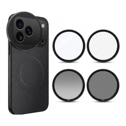 iPhone 17 Pro Case with 58 mm Thread and 4 CPL ND8 UV Filters and Star Shaped MagSafe Magnetic Ring Black for Mobile Photography