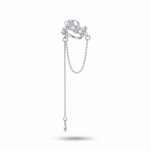 Záušnice bez propichování 1 ks Ear cuff s perličkami a kamínky Manžeta s řetízkem a dlouhým přívěskem Kov Stříbrná barva