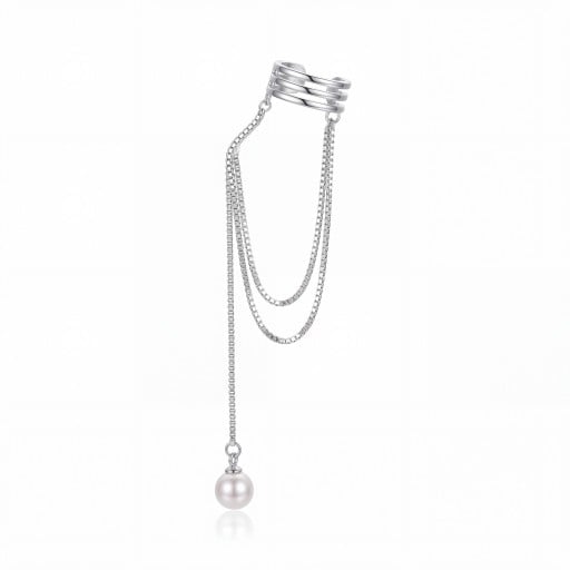 Záušnice bez propichování 1 ks Ear cuff s řetízkem a perličkou Trojitá tenká manžeta na chrupavku Kov Stříbrná barva pro ženy