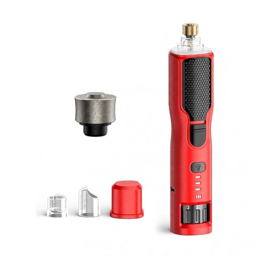 Electric Nail Grinder with Replacement Head 7 Speeds LED Light 17.5 cm 3 Attachments USB-C Charging Red for Dogs and Cats