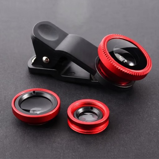 3-in-1 Mobile Lens Set Fish Eye 180° Wide Angle 0.67x and Macro with Universal Clip for Photos on iOS and Android