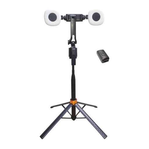 Selfie stick com tripé 180 cm com rastreamento automático de rosto 360° Controlo por gestos 2 luzes LED e controlo Bluetooth Preto