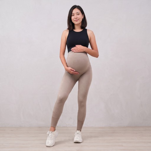 Maternity Leggings with High Waist Over Bump Elastic Leggings for Pregnant Women with Perforated Side Stripes Long