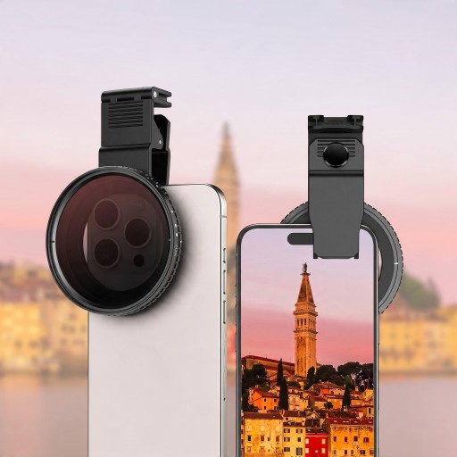 Variable ND Filter for Mobile ND2-ND400 67 mm with Clip and Reducing Ring Light Mount Optical Glass Black for Long Exposure
