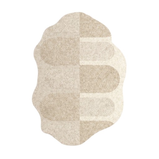 Minimalistický kusový koberec Nepravidelný tvar Geometrický vzor oblouků 160 x 80 cm Polyesterový Béžovo krémový s vlnitým okrajem