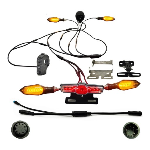 LED-Beleuchtungsset für E-Bike 05X Scheinwerfer Blinker und Rücklicht 36 bis 72 V Reduzierung 1T2 Julet 811 8 Pin KT IPX5 Schwarz