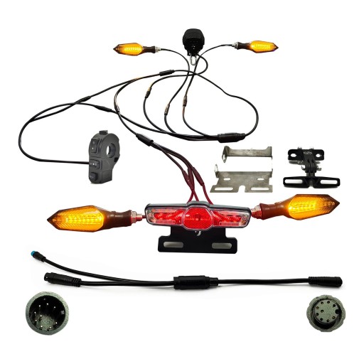 Conjunto de iluminação LED para bicicleta elétrica 05X Farol Setas e luz de travão 36 a 72 V Redução 1T2 Julet 911 9 pinos KT IPX5 Preto