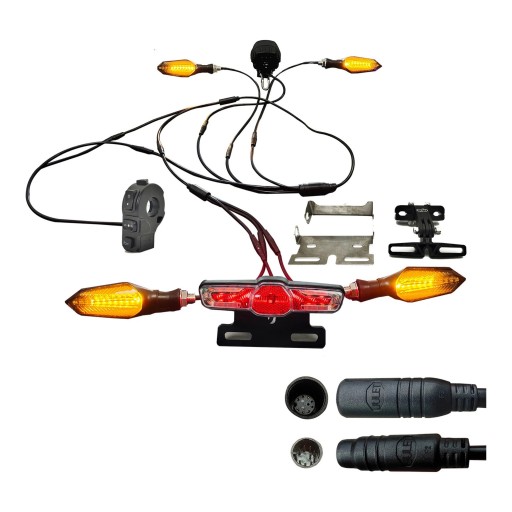 Conjunto de iluminação LED para bicicleta elétrica 05X Farol, piscas e luz de travão 36 a 72 V Redução 1T2 Julet 913 9 pinos KT IPX5 Preto