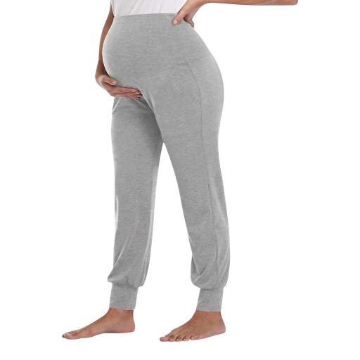 Pantalons de grossesse pour femmes avec taille haute couvrant le ventre jogger avec poches latérales et bords-côtes