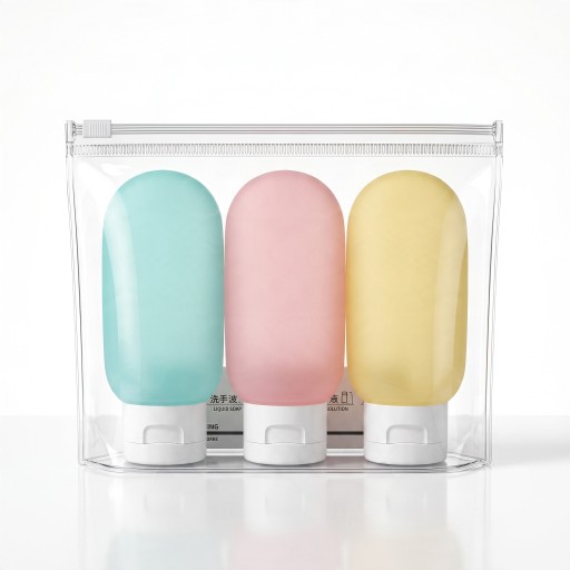 Set of 3 Travel Bottles 100 ml Soft Squeezable Tubes with Flip Top Cap Transparent Zip Bag for Shampoo and Gel