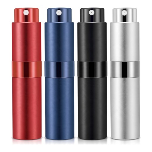 Set of 4 Refillable Perfume Atomisers 8 ml Travel Sprayers with Glass Insert and Filling Accessories