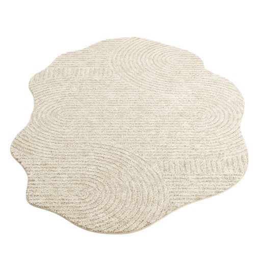 Minimalistisk Stykke Tæppe Uregelmæssig Form Mønster af Koncentriske Buer 160 x 100 cm Polyester Cremebeige med Bølget Kant