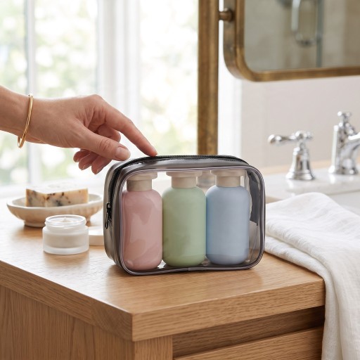 Set of 3 Travel Bottles 100 ml Soft Matte Bottles with Flip Top Caps in Pastel Colours Zip Bag for Shampoo and Gel