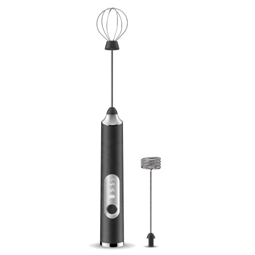 Elektrische Melkopschuimer Zwarte Mixapparaat met Ballon- en Spiraalklopper 3 Snelheden 11500 Toeren/min Opladen via USB Voor Koffie en Eieren
