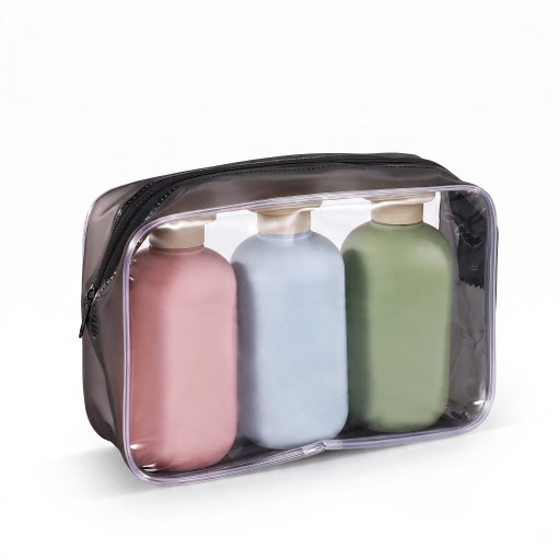 Set of 3 Travel Bottles 200 ml Soft Matte Bottles with Flip Top Lid in Pastel Colours Zip Bag for Shampoo and Gel