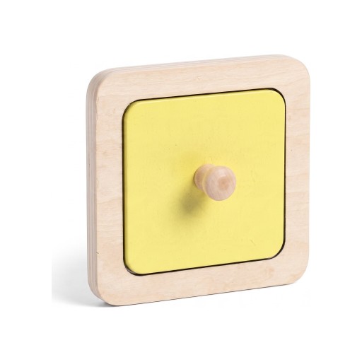 Montessori ξύλινη παζλ με καθρέφτη 12 x 12 εκ. Τετράγωνο κομμάτι με λαβή Αισθητηριακό παιχνίδι για μωρά και νήπια Κίτρινο