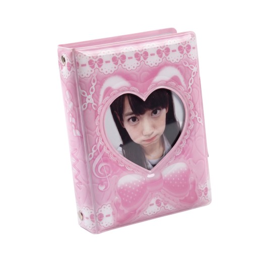 Mini pořadač na fotokarty 10,5 x 7,7 x 3 cm 16 stran PVC Růžový obal s okénkem ve tvaru srdce a mašlí Album na fotokartičky