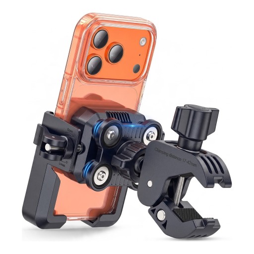 Handyhalterung für Motorrad und Fahrrad mit Vibrationsdämpfer Klemmbügel Für Handys von 4,7–7 Zoll Lenker 17–42 mm Kunststoff ABS Schwarz
