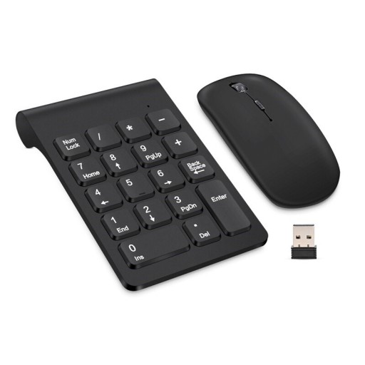 Trådlöst numeriskt tangentbord med mus och USB-mottagare Set för snabb inmatning av siffror och kontroll av datorn 18 tangenter Svart plast
