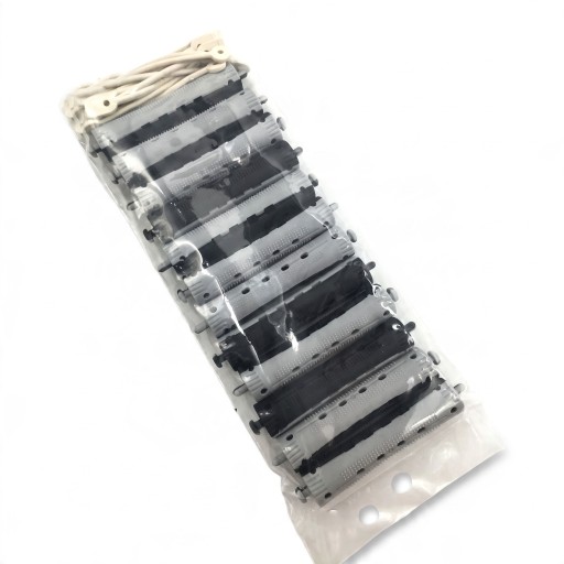 Hårkrøller med gummibånd 12 stk størrelse 9 x 1,7 cm af ABS plast Gråsort Til fine elastiske bølger og volumen Til tørt og vådt hår