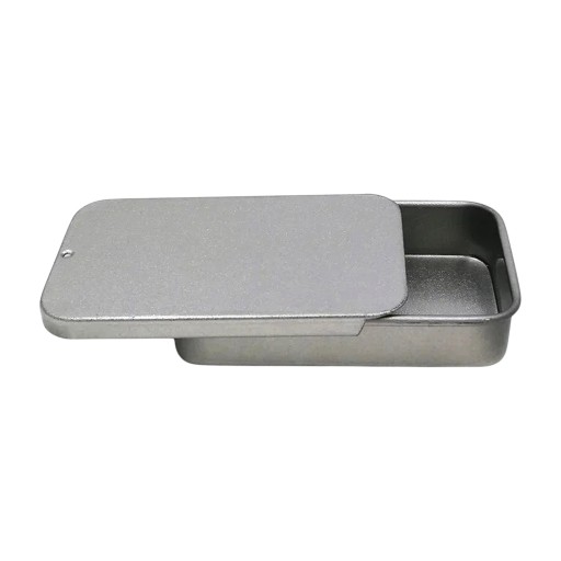 Plechová krabička s posuvným víčkem 60 x 34 x 11 mm Kovová mini dóza na léky tablety a drobnosti Do kapsy i na cesty
