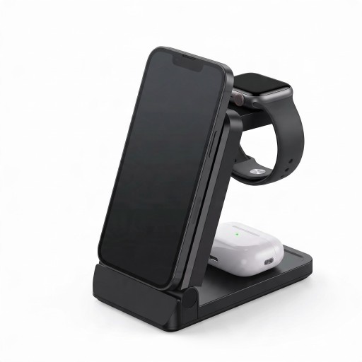 Magnetische drahtlose 3-in-1-Ladestation mit klappbarem Ständer für iPhone, Apple Watch und AirPods, USB-C-Eingang, einschließlich Kabel