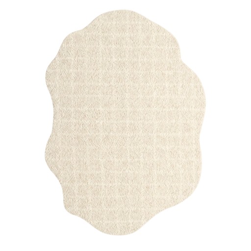Liten minimalistisk matta i oregelbunden form med vågkant Rutigt mönster 120 x 80 cm Polyester Ljust beige