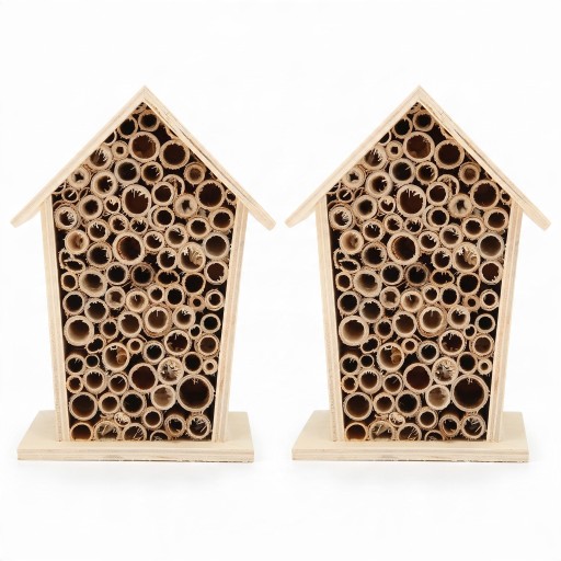 Dôme pour abeilles solitaires 2 pcs 12 x 8 x 7 cm Hôtel à insectes en bois avec tubes en roseau Refuge pour pollinisateurs dans le jardin