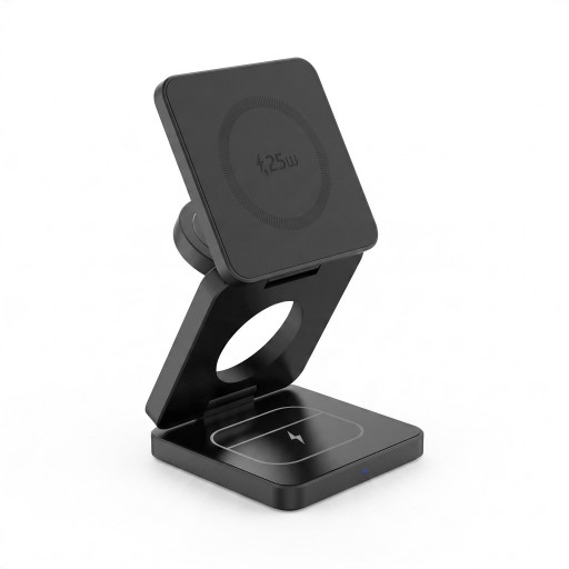 Käännettävä magneettinen langaton laturi 3v1 Qi2 25 W iPhonea, Apple Watchia ja AirPodeja varten 68 x 68 x 23 mm USB-C-kaapelilla
