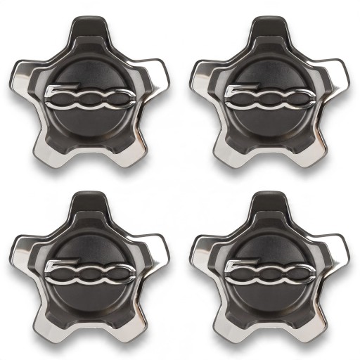 Wheel Centre Cap for Fiat 500X 4 pcs 16 inches Five-Spoke With 500 Emblem Dark with Chrome Rim Easy Installation For Wheels